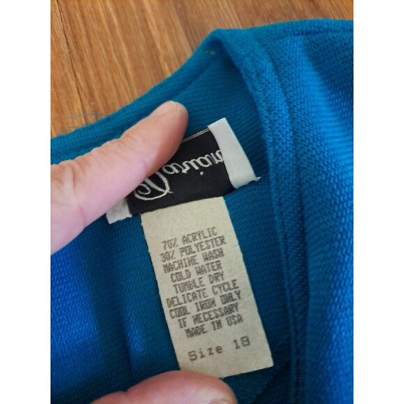 Vintage NEW Darian Dress TEAL Blue Knit 1980s Career Gold Button Pockets 18 - Picture 4 of 11
